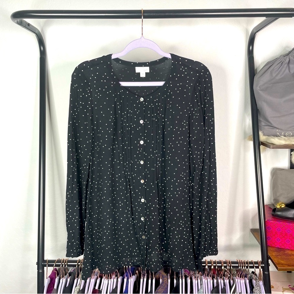 J. Jill Black & White Polka Square Crepe Blouse